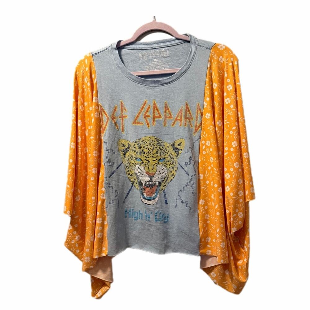 Def Leppard Poncho Orange Floral Crack Graphic And pilling